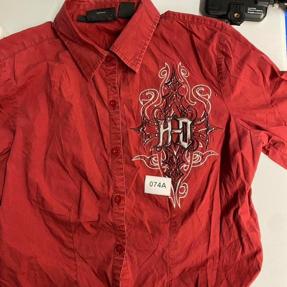 Harley Davidson Women's Red Y2K Embroidered Button Up Shirt Motorcycle Size M - Picture 7 of 7